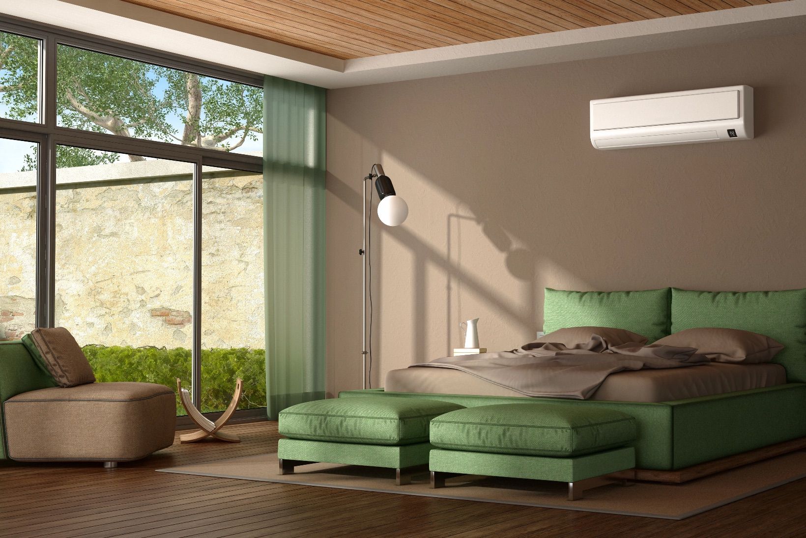 Split aria condizionata in camera da letto.